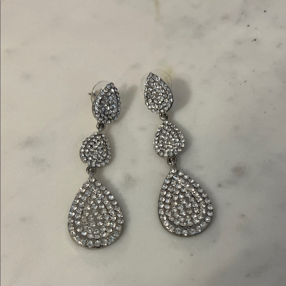 Silver Crystal Teardrop Drop Earrings - Women Jewelry